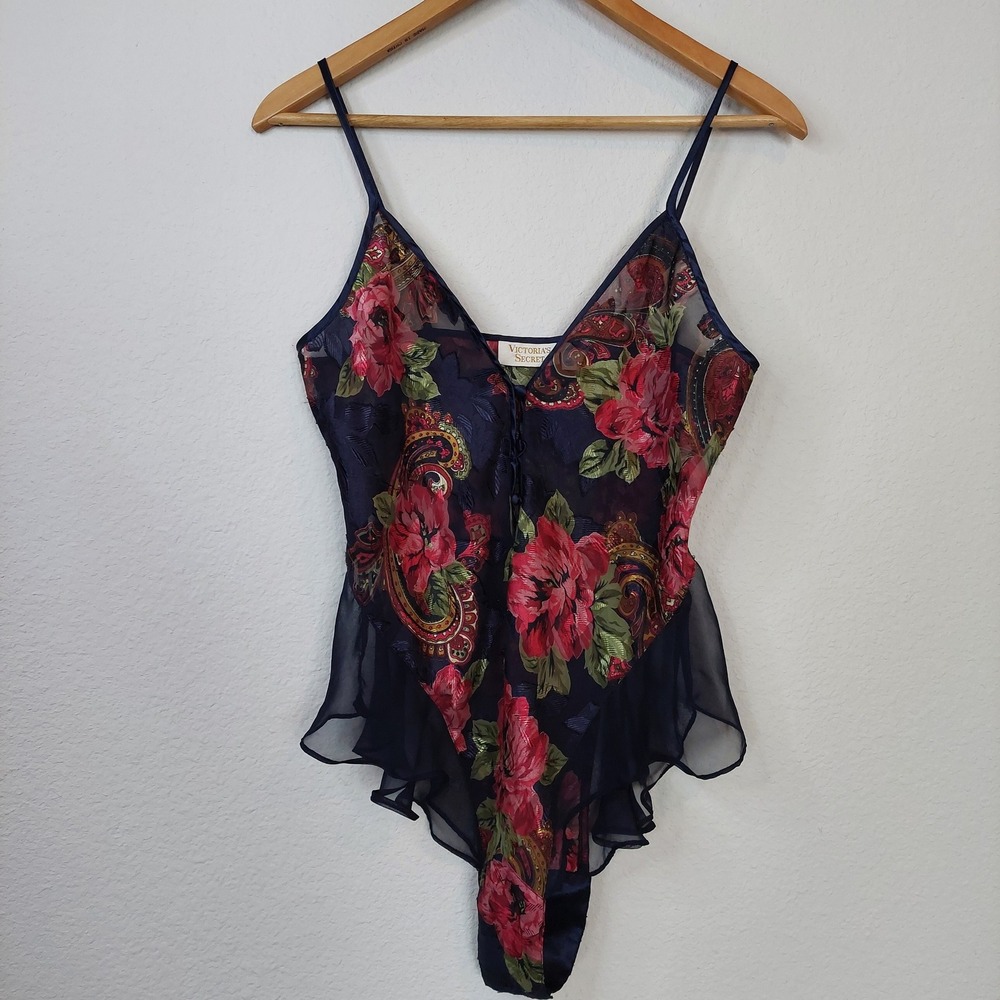 Vintage Victorias Secret‎ Gold Label Floral Paisley Bodice Ruffle Bodysuit Small